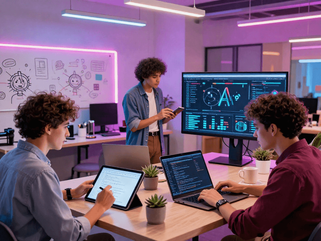 Dynamic workspace with professionals using 18+ ai technology in a collaborative setting