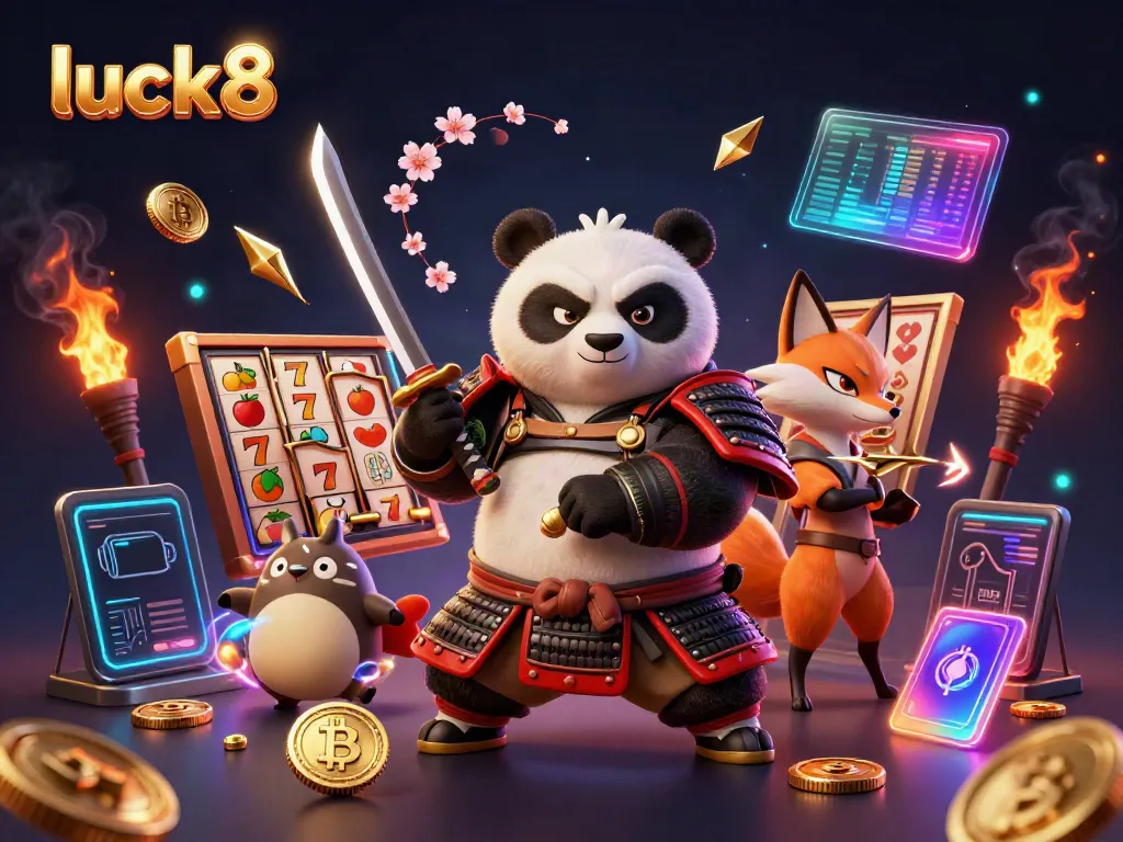 Experience excitement at luck8 with samurai panda and ninja fox engaged in thrilling casino action