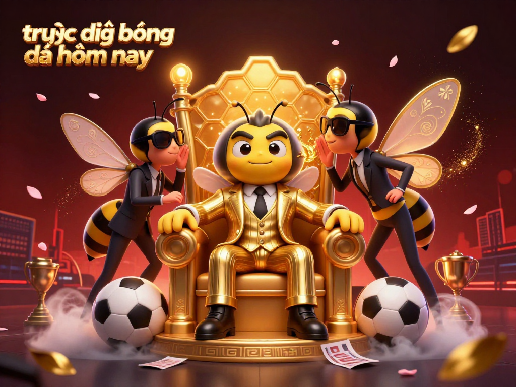 Watch trực tiếp bóng đá hôm nay in a vibrant 3D scene featuring sports elements and a bumblebee mob boss.