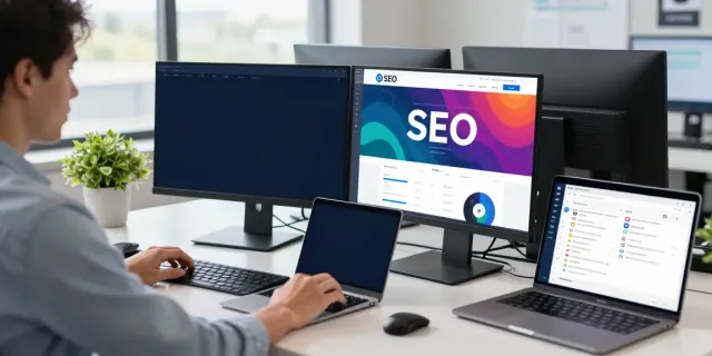 Dynamic workspace with instant indexing tools, highlighting digital marketing analytics and SEO dashboards for effective campaign management.