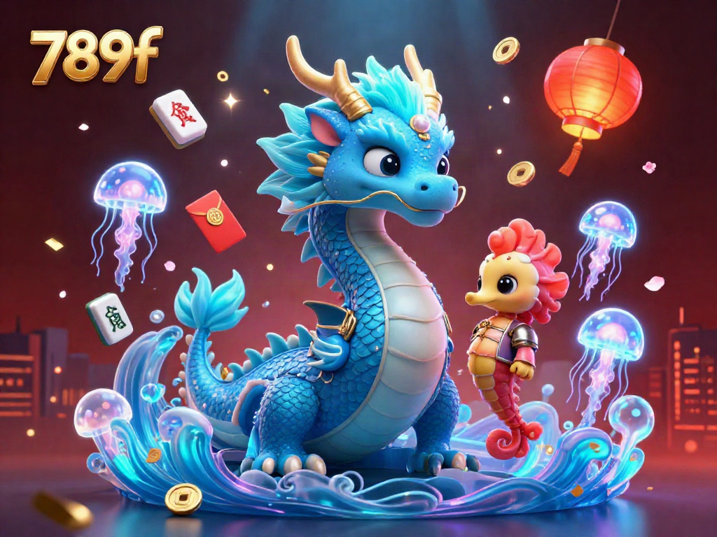 Immerse in the thrilling world of 789f as the azure water dragon and seahorse knight join jellyfish amidst floating casino treasures.