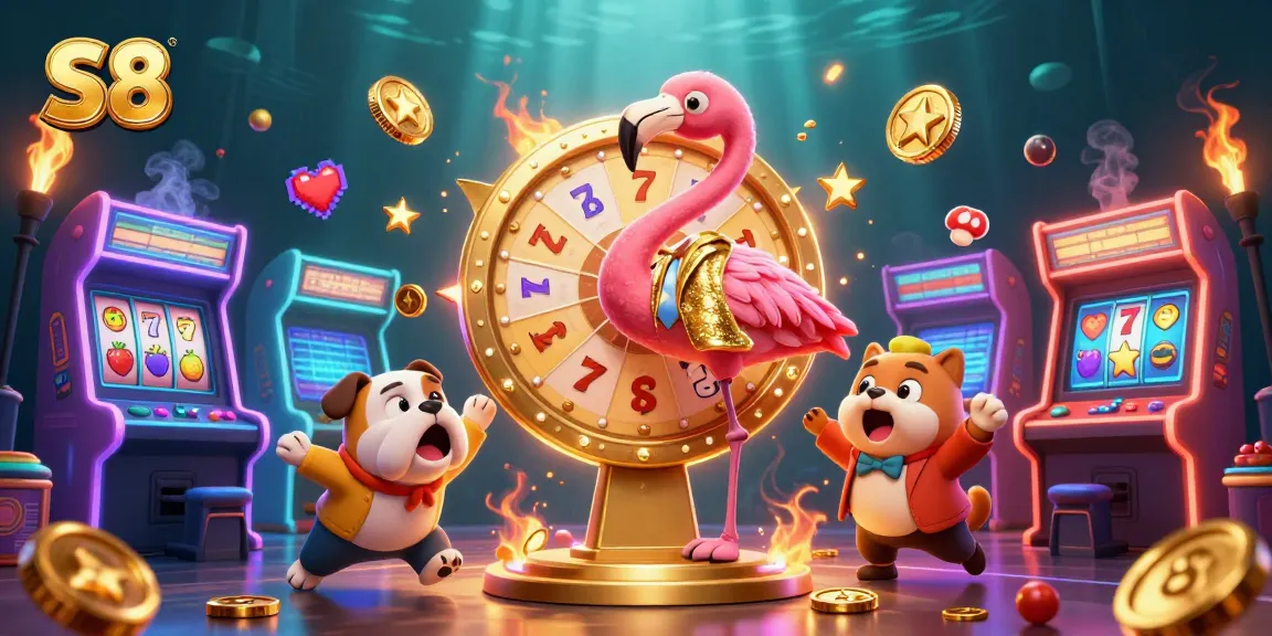 Spin the S8 prize wheel and watch exciting winnings unfold in this dynamic casino scene.