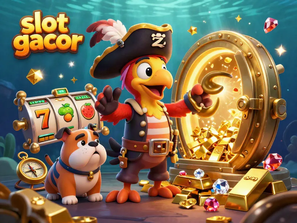 Experience the thrill of slot gacor with vibrant characters and dynamic casino elements in this captivating 3D illustration.