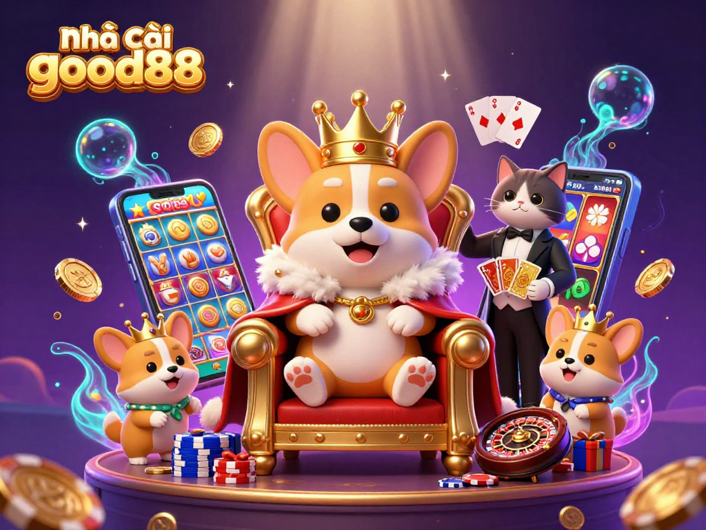 Engage in fun gameplay with Nhà cái good88 featuring a royal corgi and casino elements.