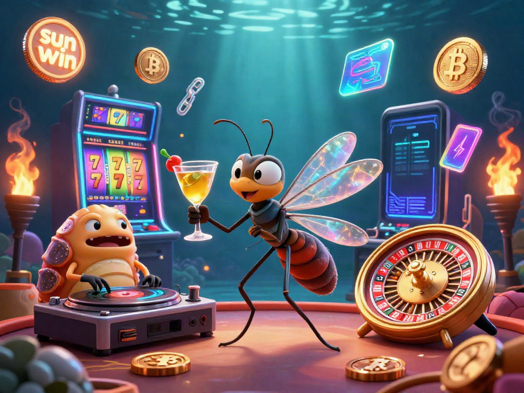 Experience thrilling gameplay with sun win and vibrant slot machines, illuminated in a colorful casino scene.