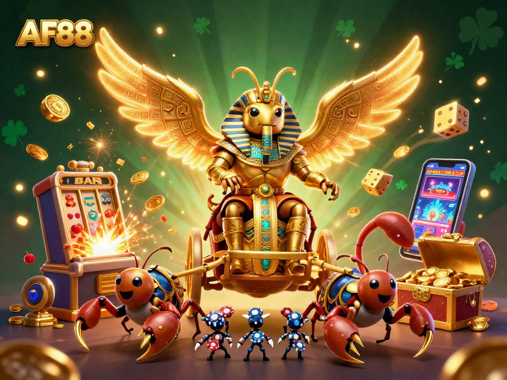 Spin the reels and win with AF88 - an immersive casino adventure illustration featuring rich game elements.