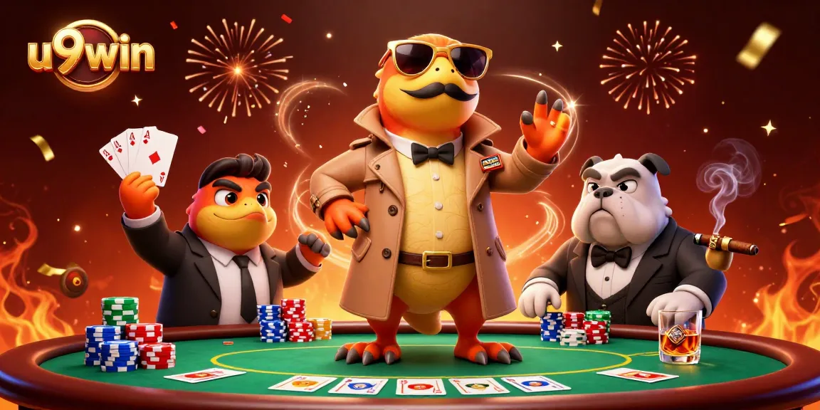 u9win raptors humorously attempt casino entry, showcasing vibrant poker scene and dynamic energy