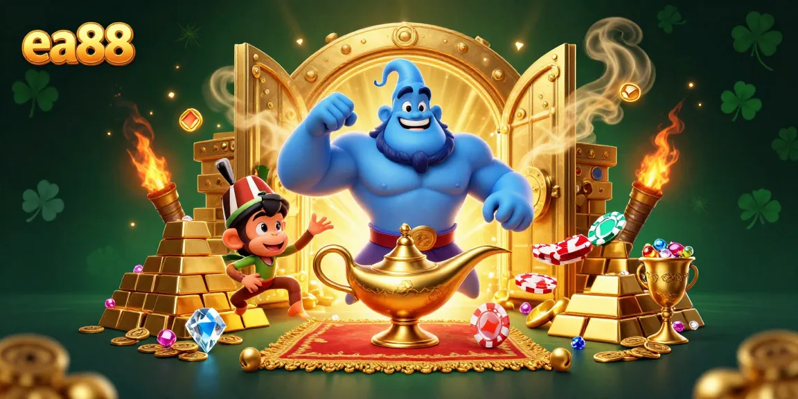 Engage with the exciting ea88 theme featuring a genie and magical elements in a vibrant casino scene.