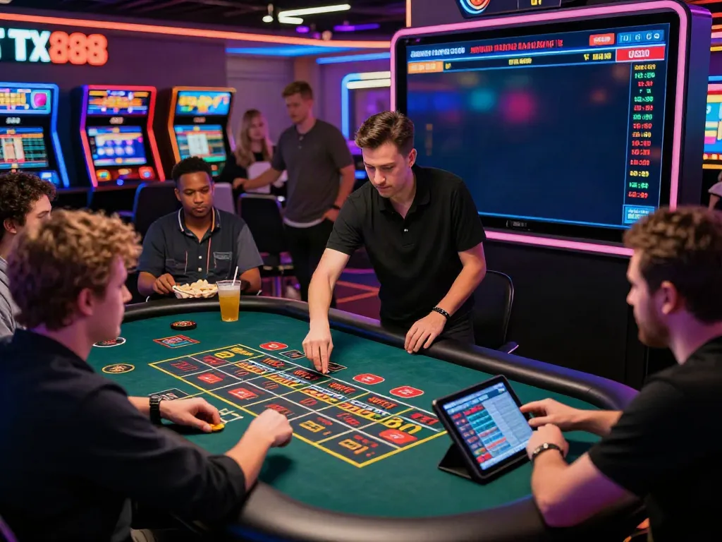 Online gaming excitement at TX88 with diverse players in live casino.