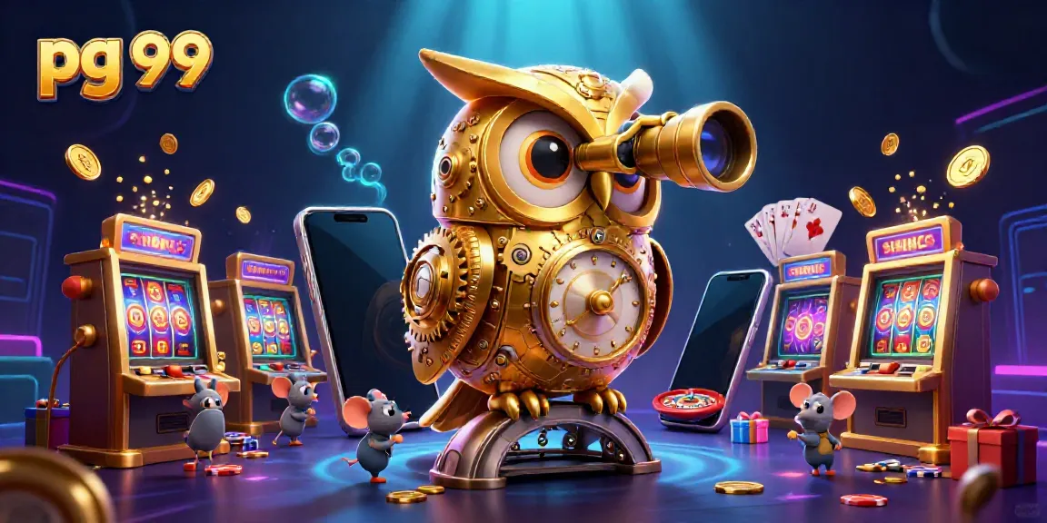 pg 99 showcases a fantasy casino scene with a golden owl overseeing lively mouse players.