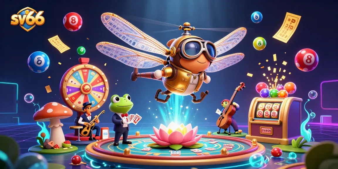 Experience the vibrant casino scene at sv66 with a dragonfly pilot and lively gaming elements.