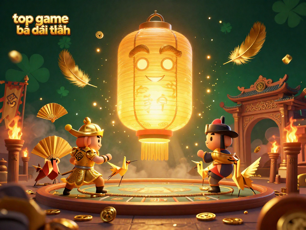 Engage in top game bài đổi thưởng with a colorful cartoon scene featuring lucky symbols and casino elements.