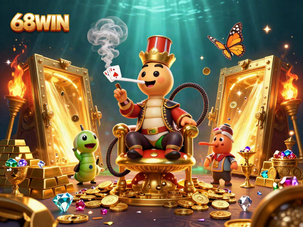 Engage in thrilling gameplay at 68WIN with a vibrant casino-themed illustration showcasing excitement and adventure.