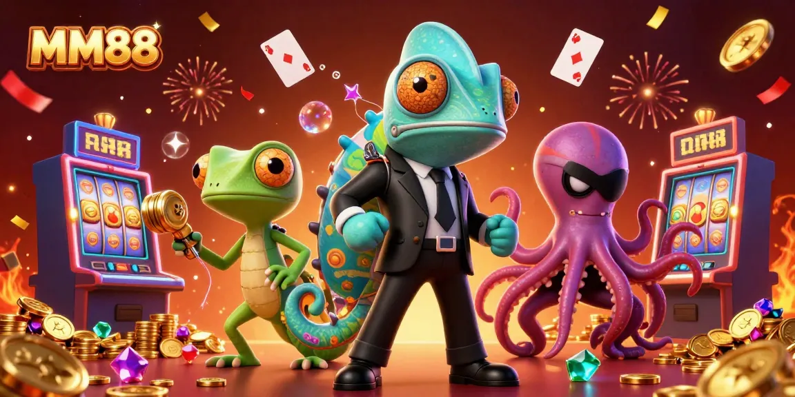 Experience thrilling wins with MM88 slots, featuring a vibrant 3D casino scene.