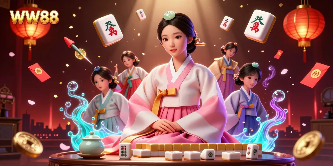 Engage with WW88 through vibrant 3D illustration capturing a serene character surrounded by dynamic casino elements.