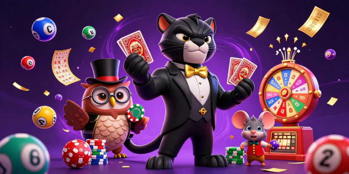 Febet's 3D casino scene showcases a stylish panther, wise owl, and lucky mouse engaging in vibrant gambling activities.