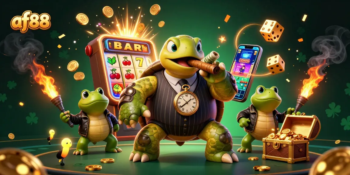 Experience thrilling wins with af88 in this vibrant casino scene featuring unique characters and games.