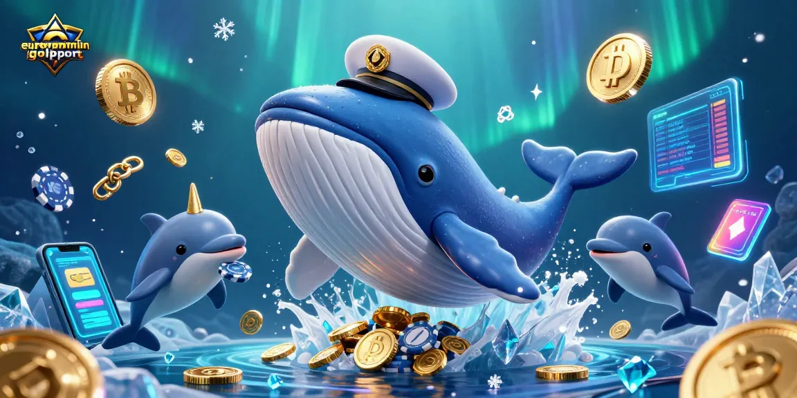 Experience vibrant gaming with europeanminigolfsport's whale and cryptocurrency elements in a magical scene.