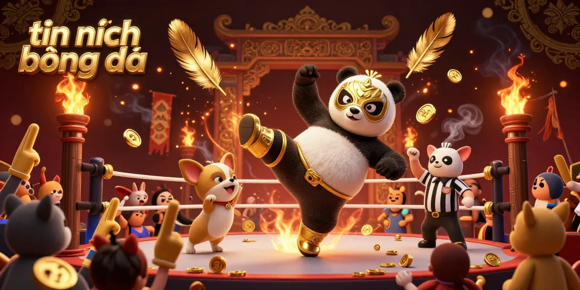 Experience exciting tin tức bóng đá with a vibrant scene of a panda wrestler, a chihuahua referee, and wild fans.