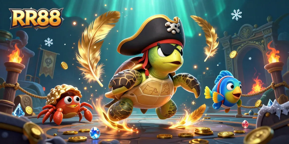Play engaging games at RR88, featuring a dynamic scene with a pirate turtle and treasure.