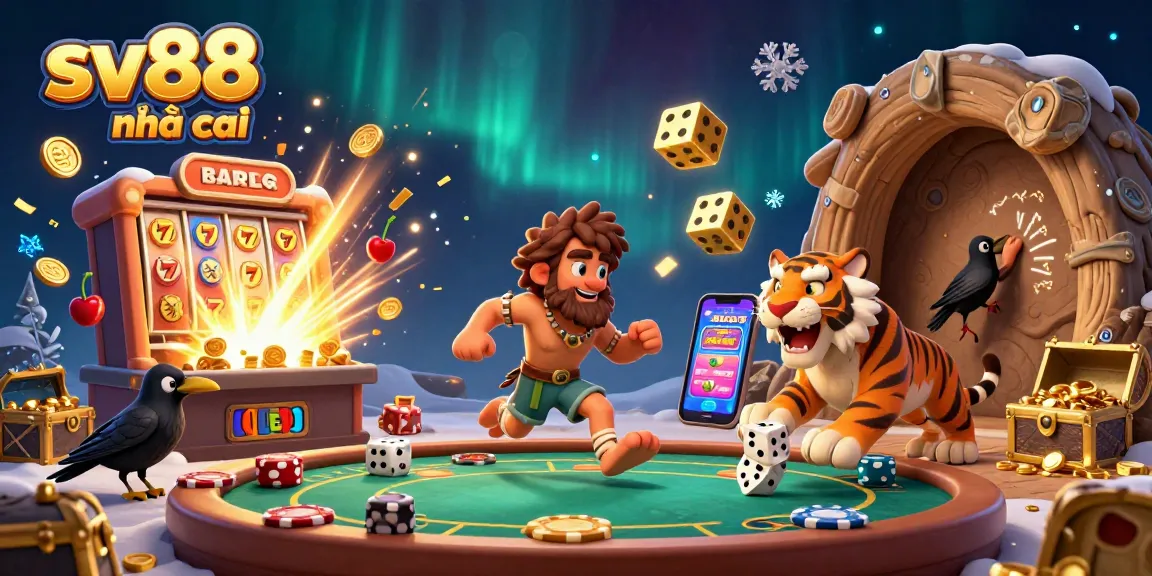 Experience thrilling entertainment at sv88 nhà cái with an exciting 3D casino scene filled with vibrant game elements.
