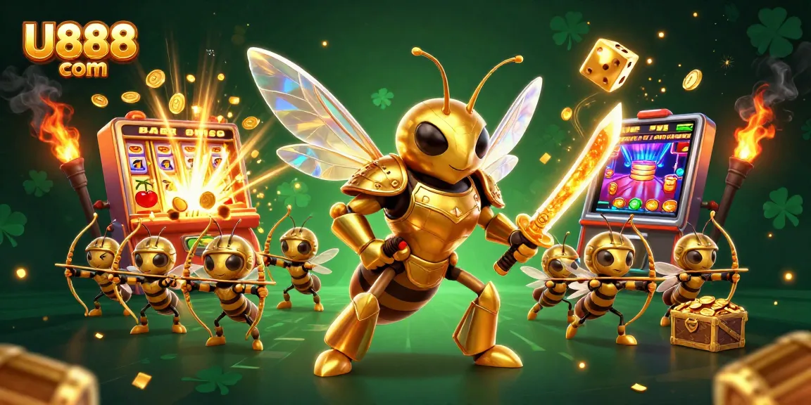 Engage with U888 com in an exciting digital casino environment featuring vibrant characters, games, and jackpots.