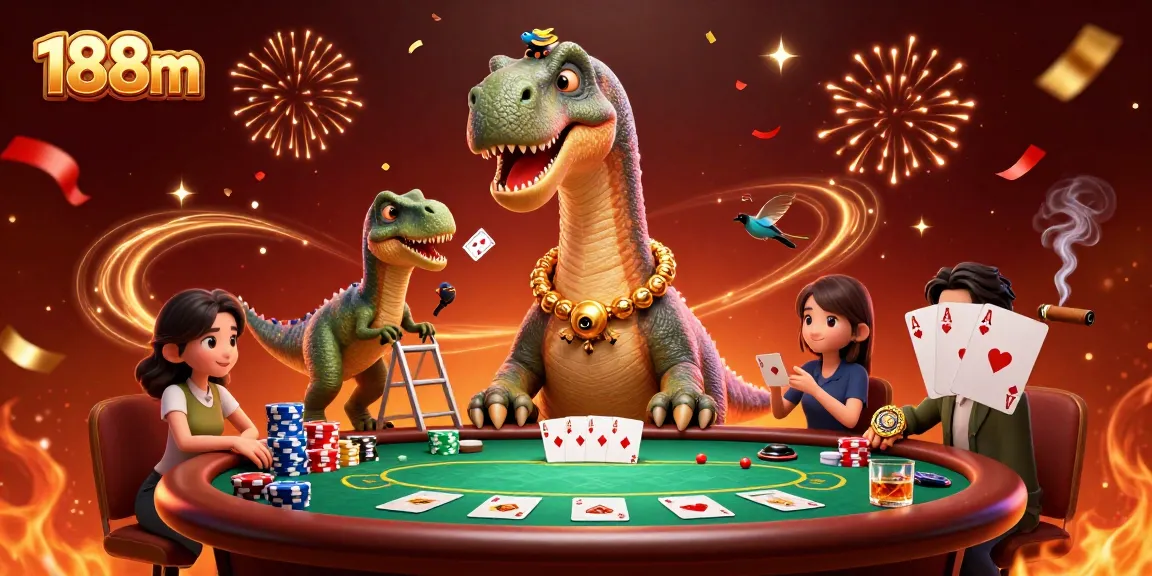 Experience the excitement of 188m with animated characters playing poker in a vibrant casino.