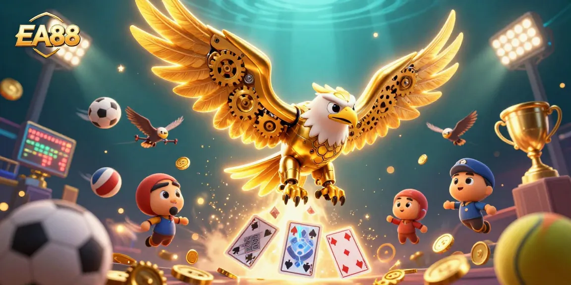Experience thrilling sports betting action at EA88 with vibrant 3D casino graphics.