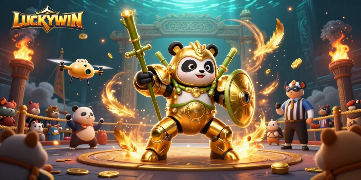 Experience the thrilling action of LUCKYWIN in a vibrant 3D casino scene with dynamic characters and sparkling elements.