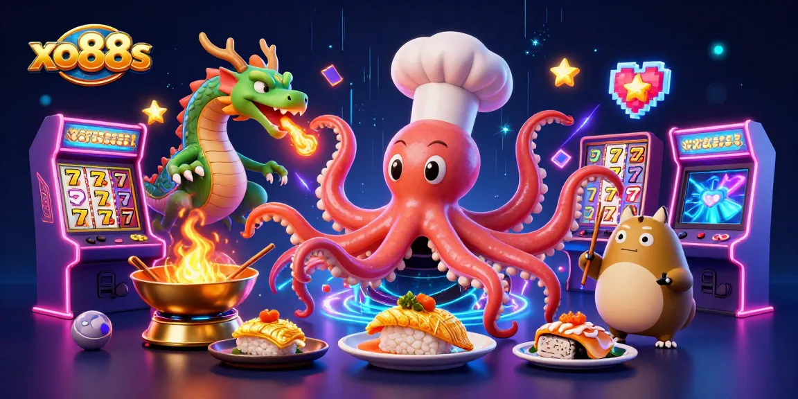 Immerse in the excitement of xo88s casino with vibrant characters, slot machines, and dynamic gaming elements.
