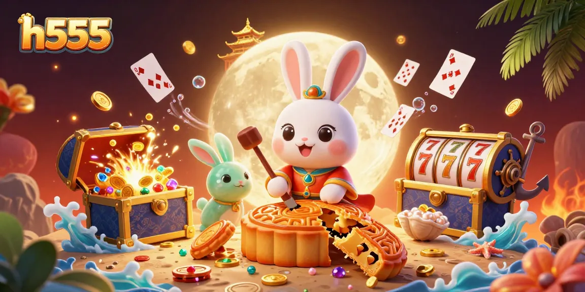 Engage with H555 through exciting casino gameplay featuring poker chips from mooncakes.