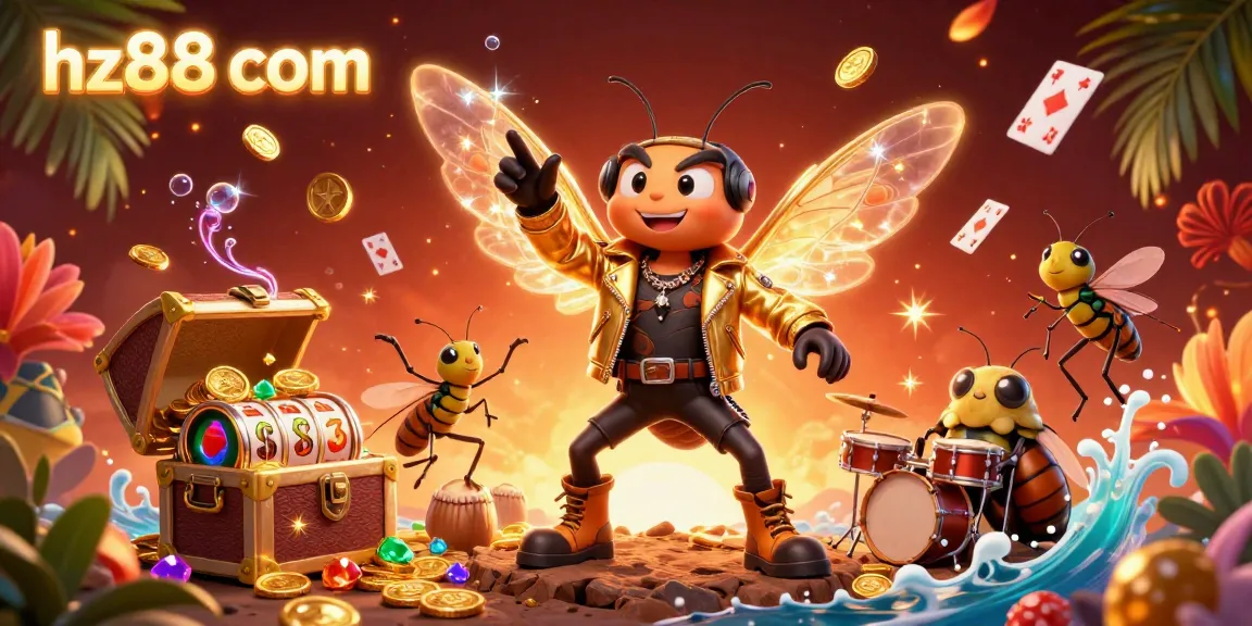 Experience thrilling wins at hz88 com with a vibrant casino scene featuring a cicada rock star.