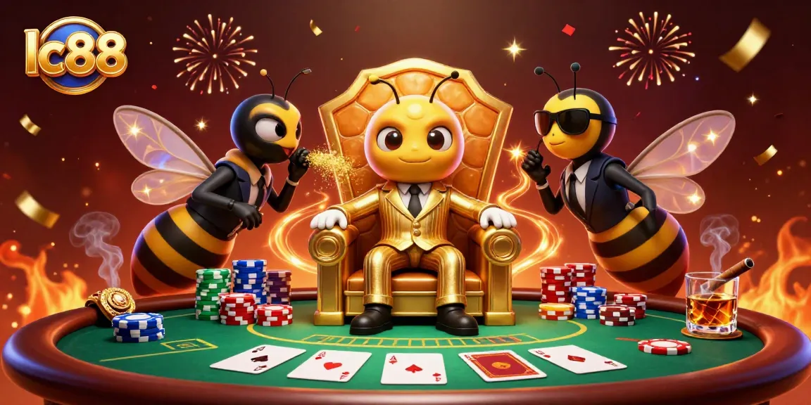 Engage in thrilling poker action at lc88 with the bee mob boss and dazzling casino scene.