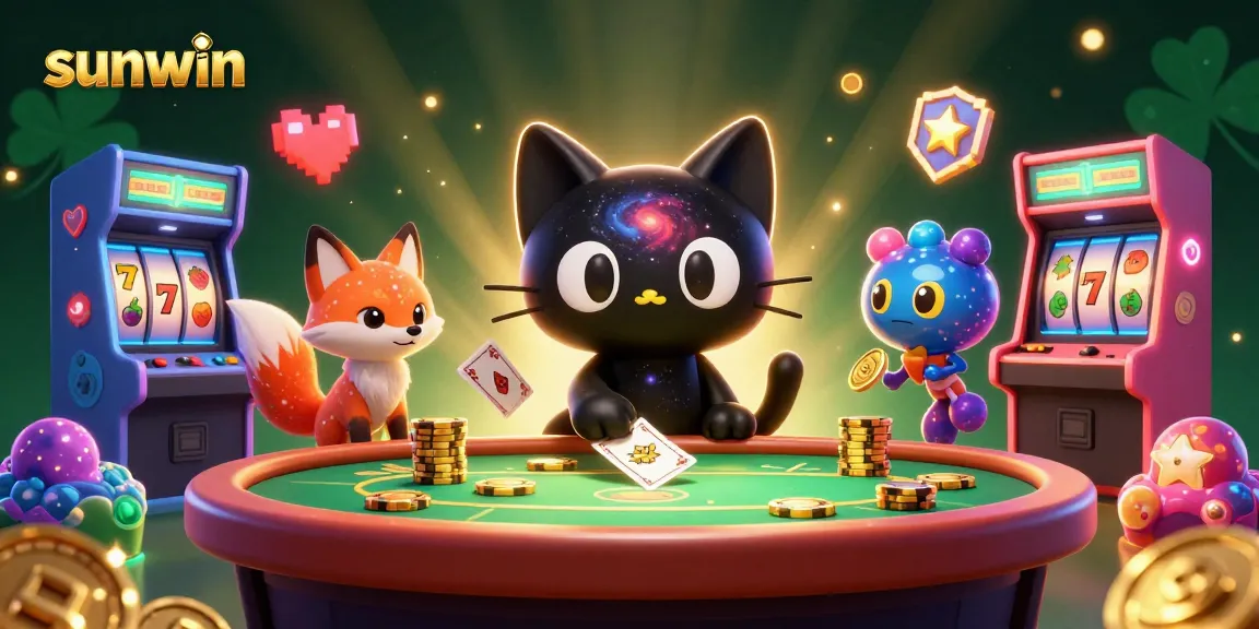 Experience the magic of sunwin at a cosmic casino table with colorful game elements.