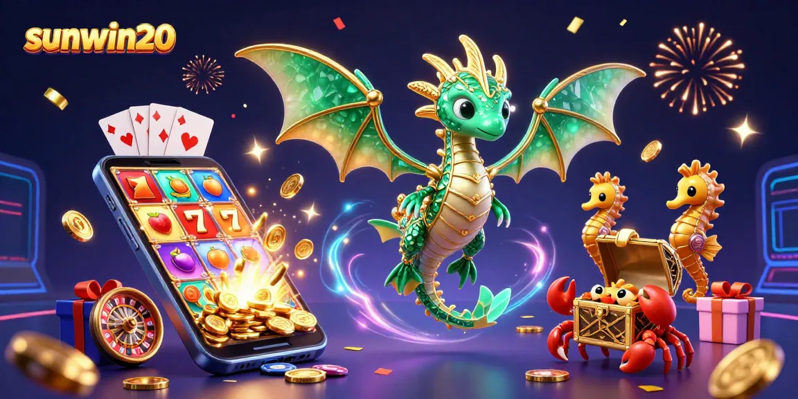 Win big with sunwin20 in an exciting 3D casino scene featuring a treasure-filled illustration.
