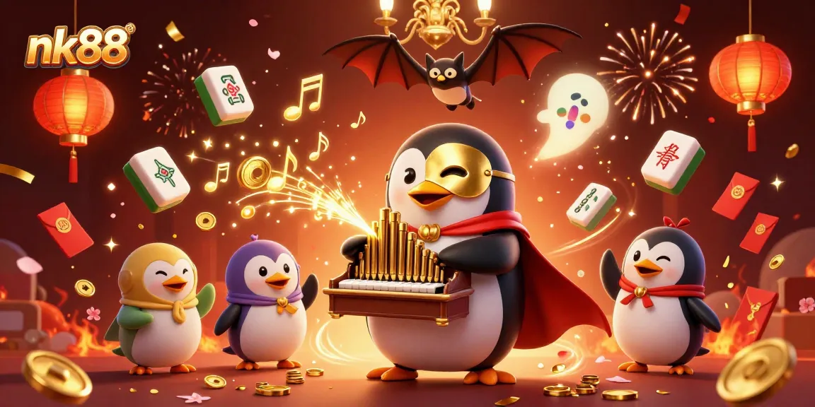 Experience thrilling rewards at nk88 with this dynamic casino scene featuring lucky symbols and characters.